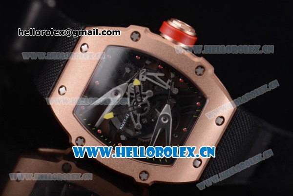 Richard Mille RM027-2 Miyota 9015 Automatic Rose Gold Case with Skeleton Dial Dot Markers and Black Nylon Strap - Click Image to Close